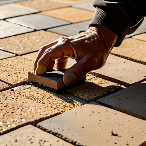 Interlocking stone pavers laid on sand.
